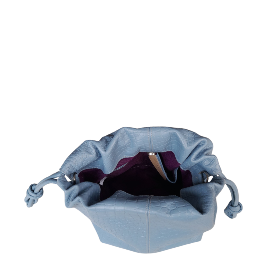 Bolso en cuero mujer reptil azul celeste