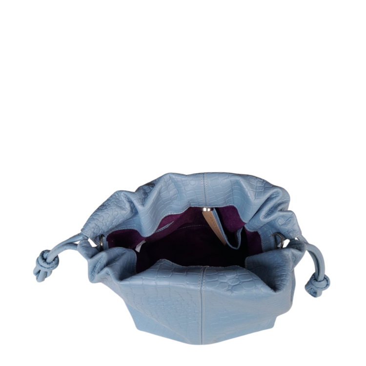 Bolso en cuero mujer reptil azul celeste