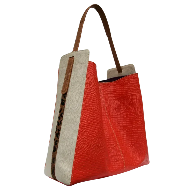 Bolso para mujer en cuero reptil naranja