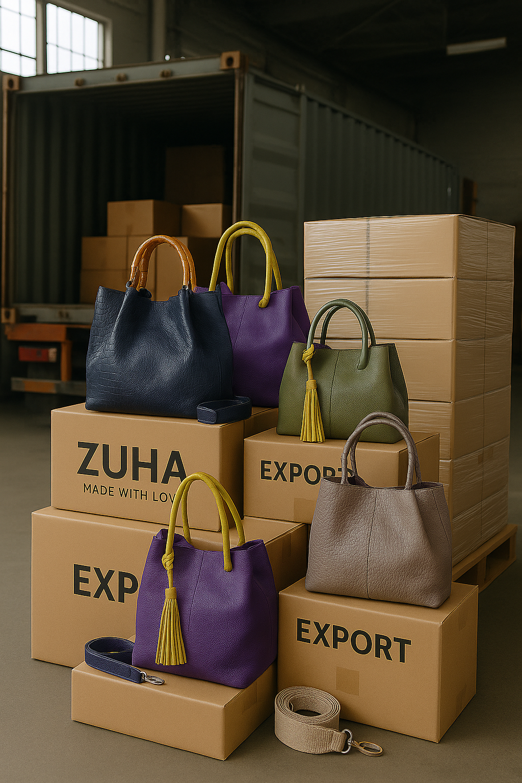 Bolsos en cuero para mujer marca ZUHA listos para la exportacion
