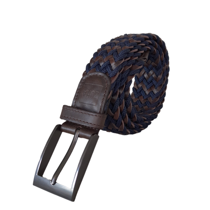 Cinturon para hombre trenzado en cuero marron y reata azul oscura marca ZUHA 